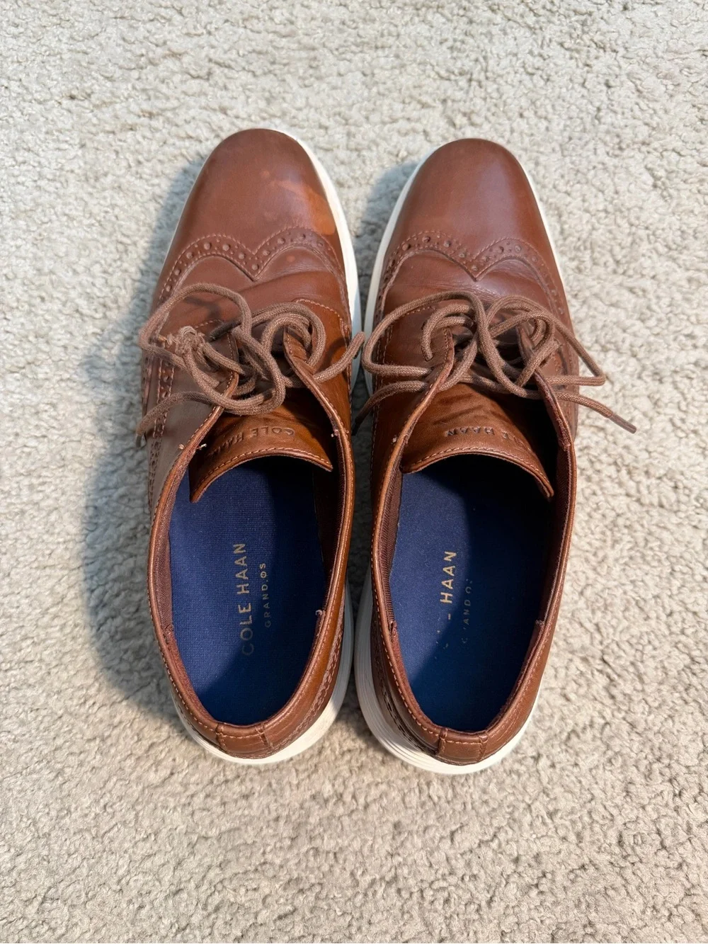 Cole Haan Brown Leather Wingtip Derbies with White Soles